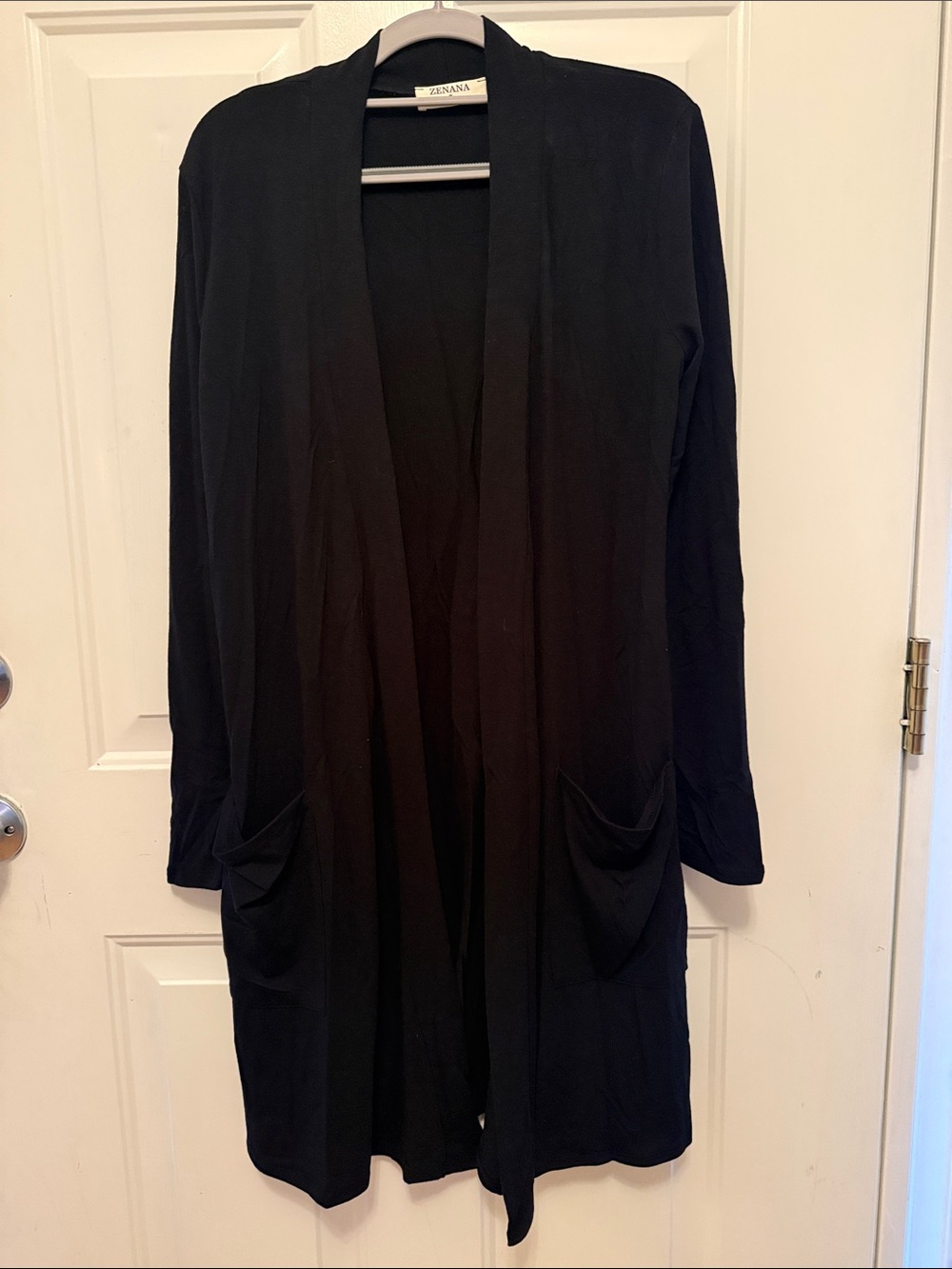 Zenana Outfitters Black Long Open-Front Cardigan with Pockets small